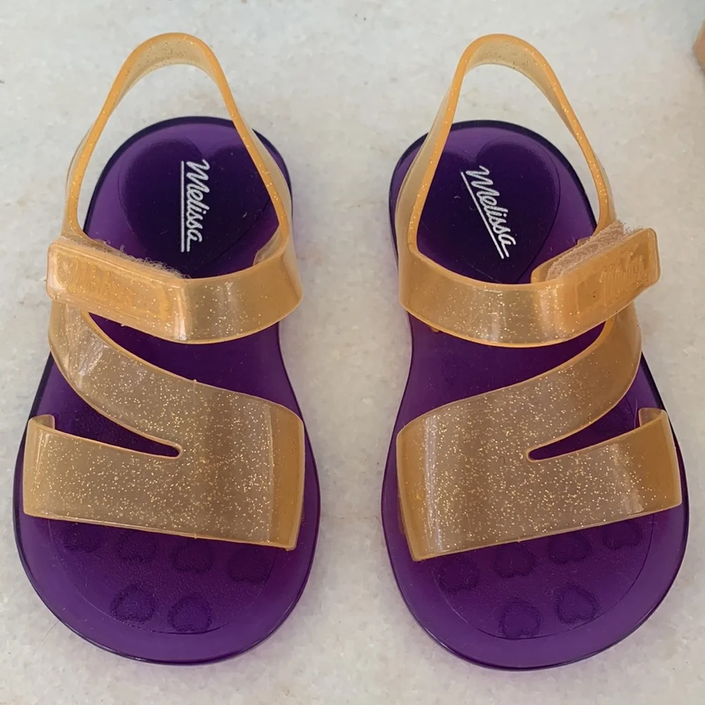 NWT Mini Melissa Real Jelly Paris Sandals 6 Purple/Yellow w/ Box